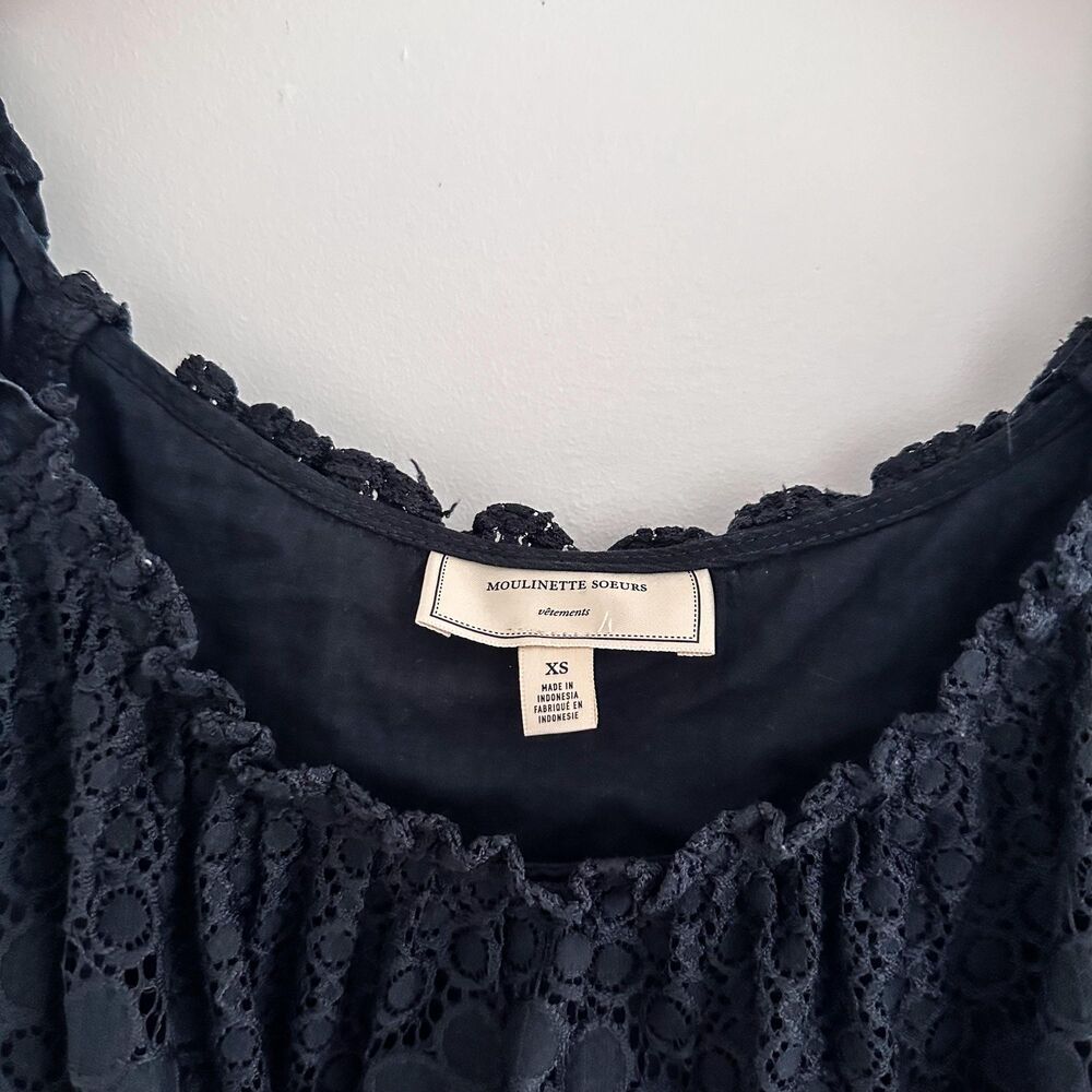 Anthropologie Moulinette Soeurs Lace Top Navy Blouse Romantic Boho Size XS - Picture 2 of 8